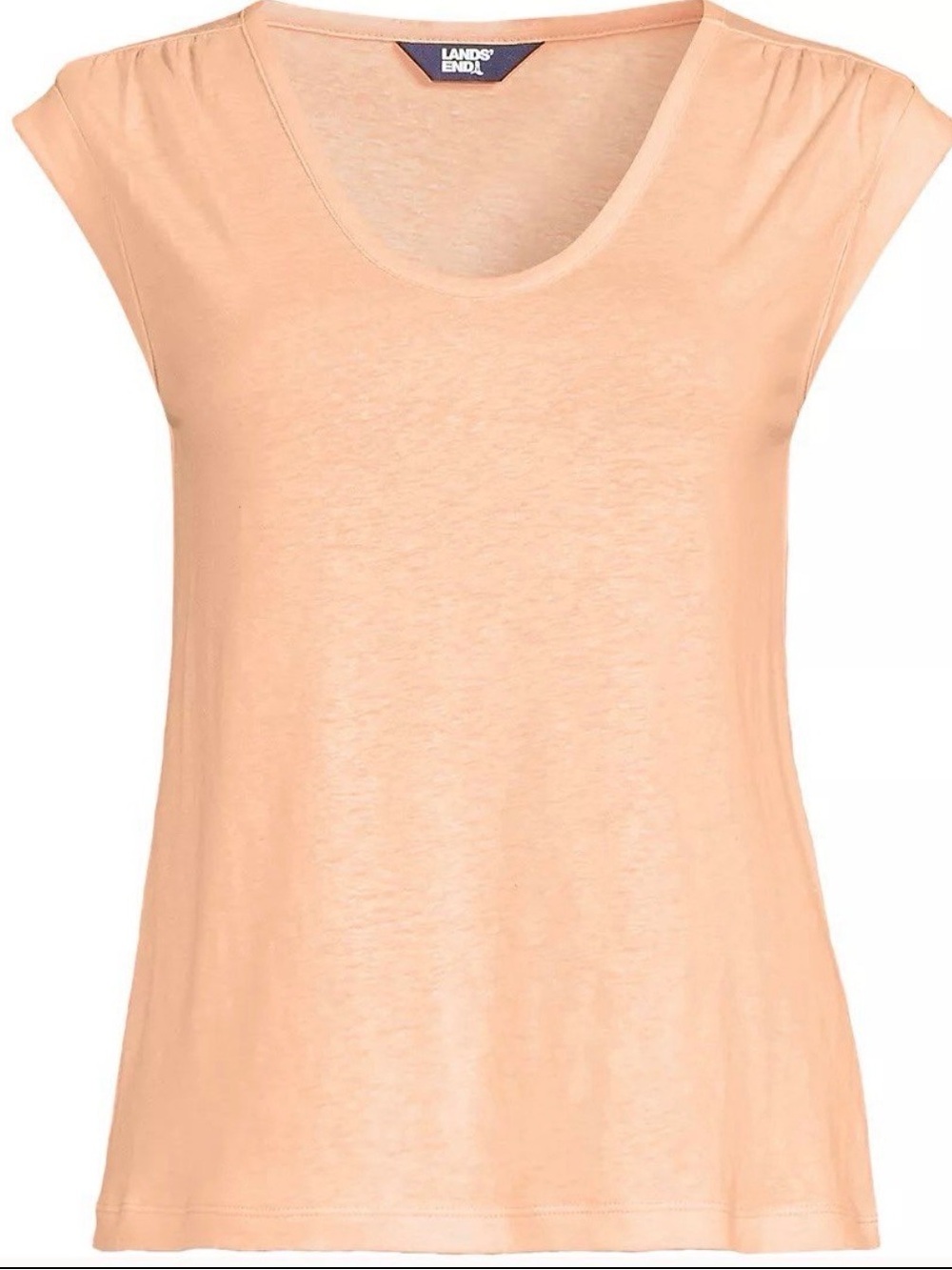 Lands' End Women’s Linen Blend Cap Sleeve Gathered Shoulder Tee